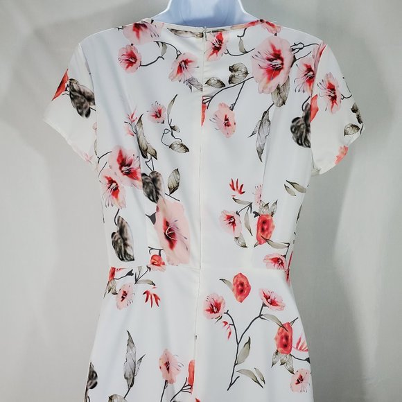 Women V-Neck Floral Print Short Sleeve Long Dress - Picture 3 of 4